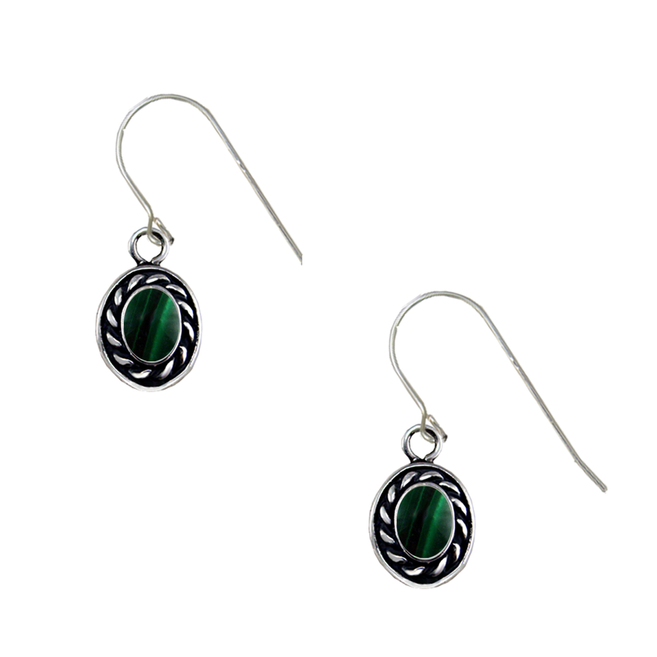 Sterling Silver Little Malachite Gemstone Drop Dangle Earrings